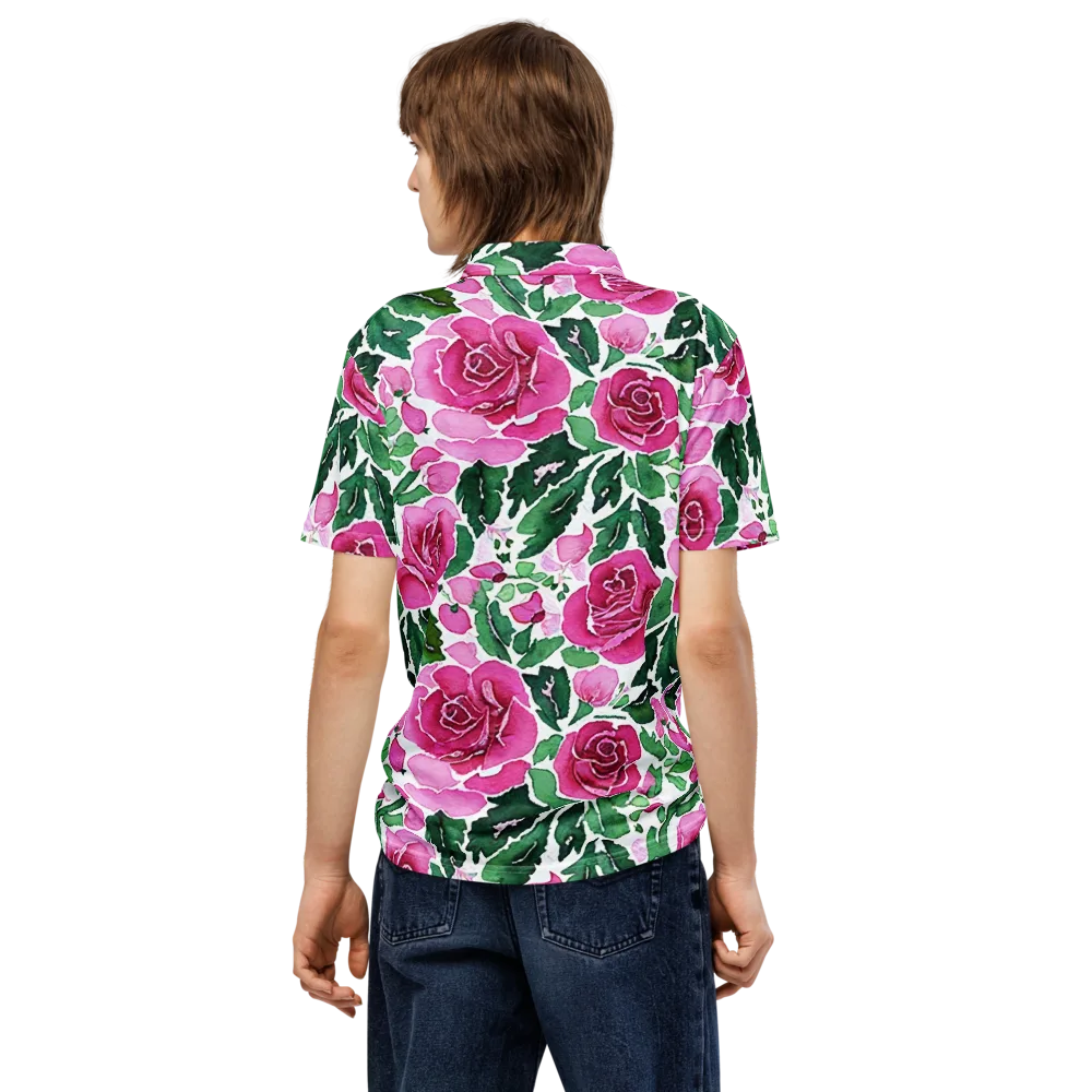Magenta Rose Garden on Men's Slim Fit Polo Shirt — Back