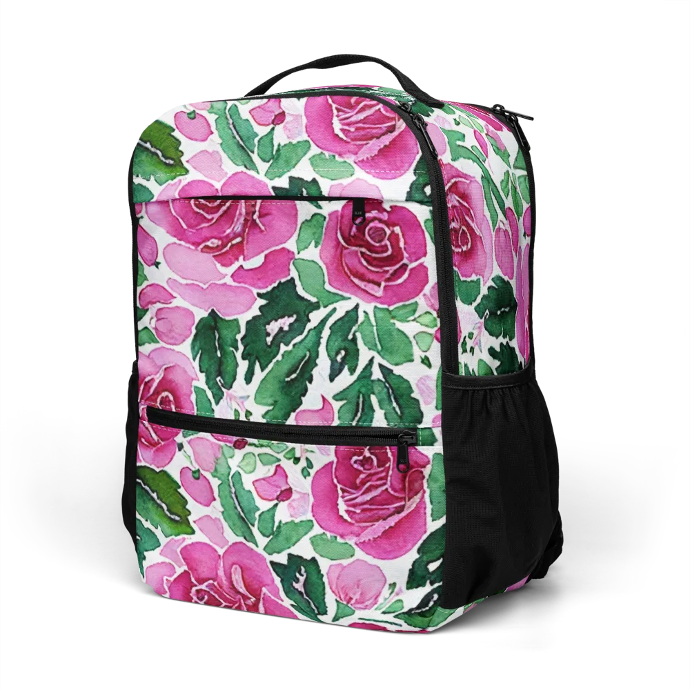 Magenta Rose Garden on Utility Backpack — Left Front