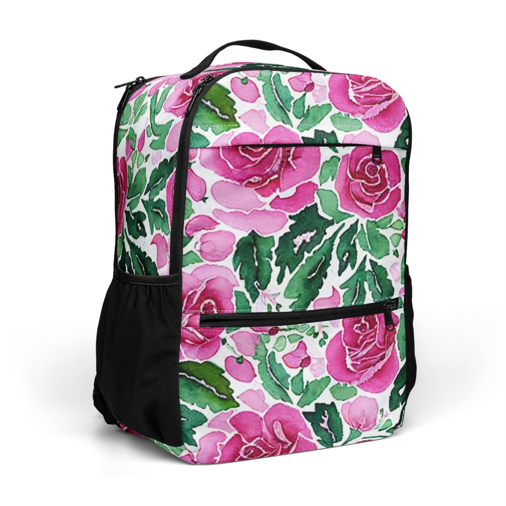 Magenta Rose Garden on Utility Backpack — Right Front