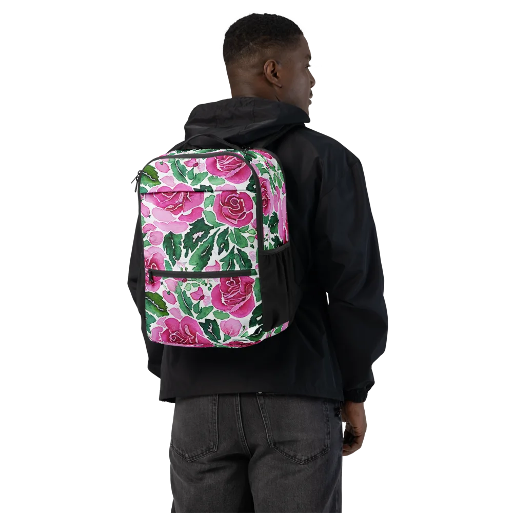 Magenta Rose Garden on Utility Backpack — Back