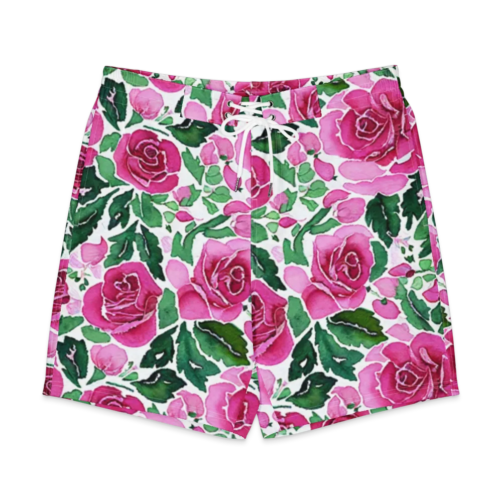 Magenta Rose Garden on Men's Board Shorts — Front