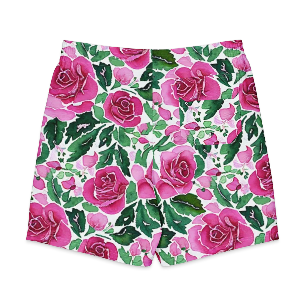 Magenta Rose Garden on Men's Board Shorts — Back