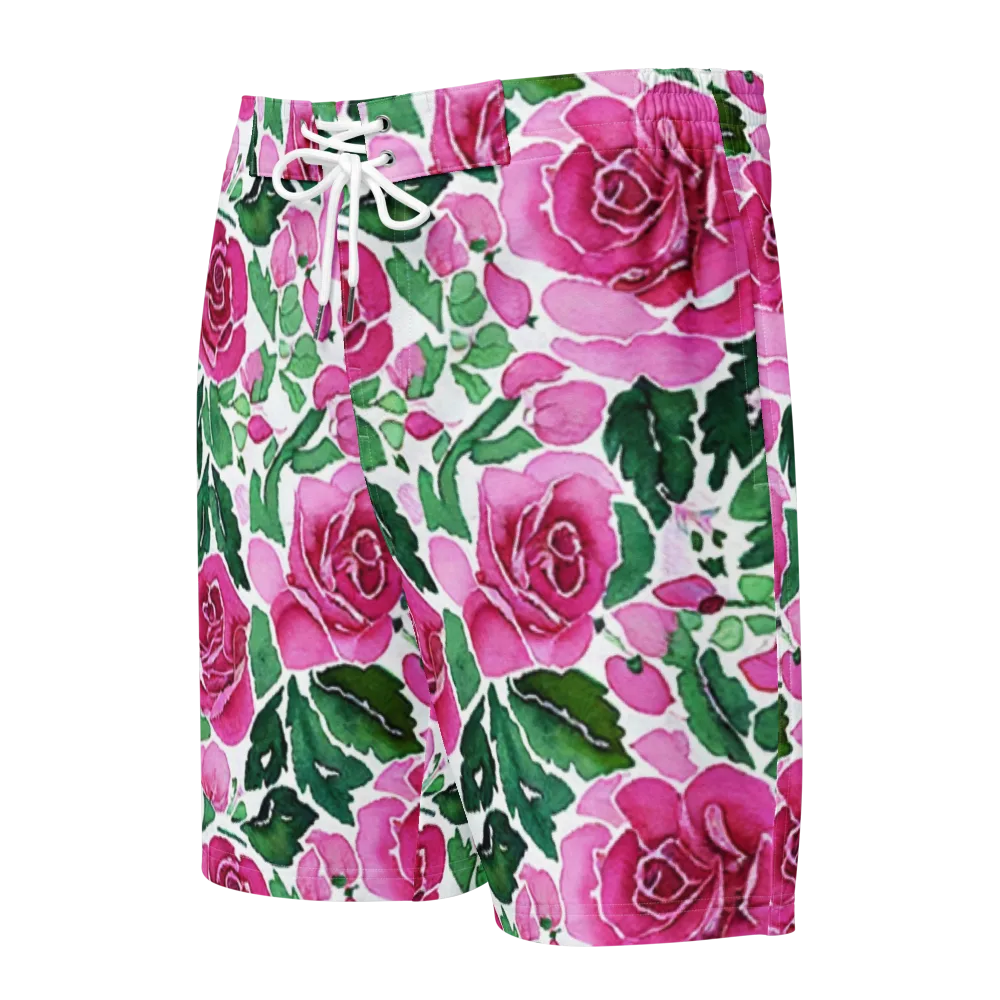 Magenta Rose Garden on Men's Board Shorts — Front