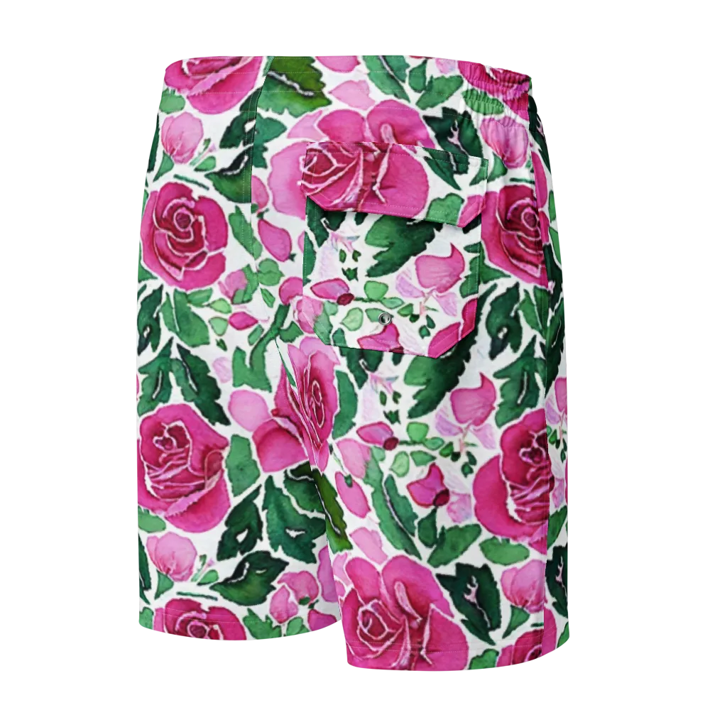 Magenta Rose Garden on Men's Board Shorts — Back