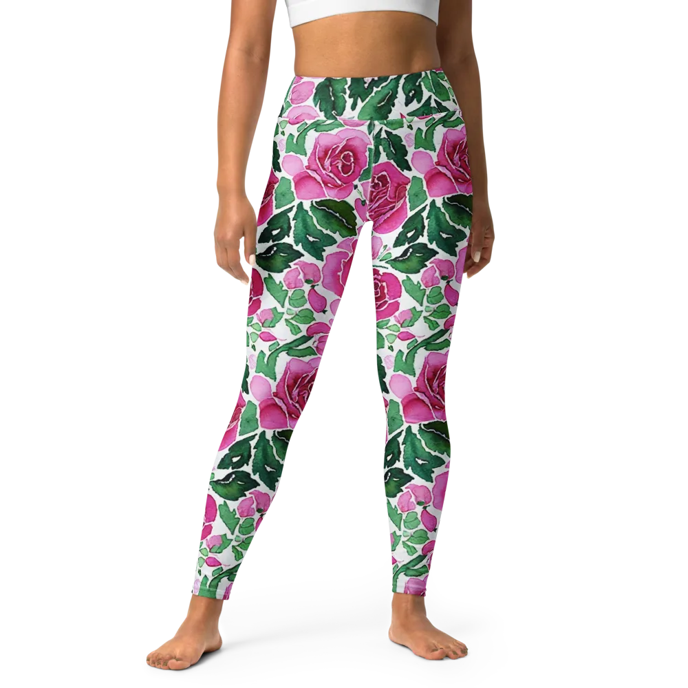 Magenta Rose Garden on Yoga Leggings — Front