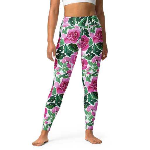 Magenta Rose Garden on a Yoga Leggings
