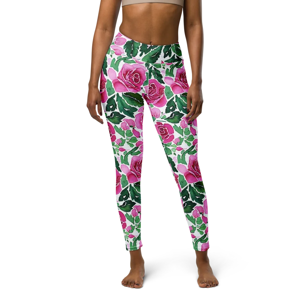 Magenta Rose Garden on Yoga Leggings — Front