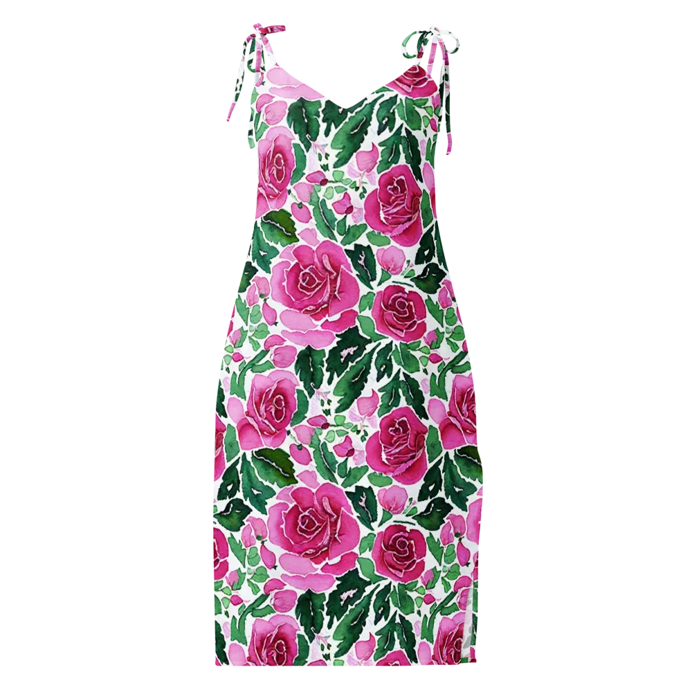 Magenta Rose Garden on Slip Dress — Front