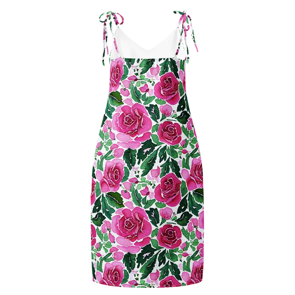 Magenta Rose Garden on Slip Dress — Back