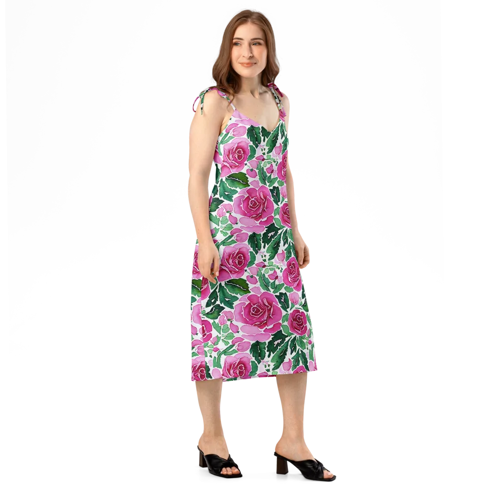 Magenta Rose Garden on Slip Dress — Right Front