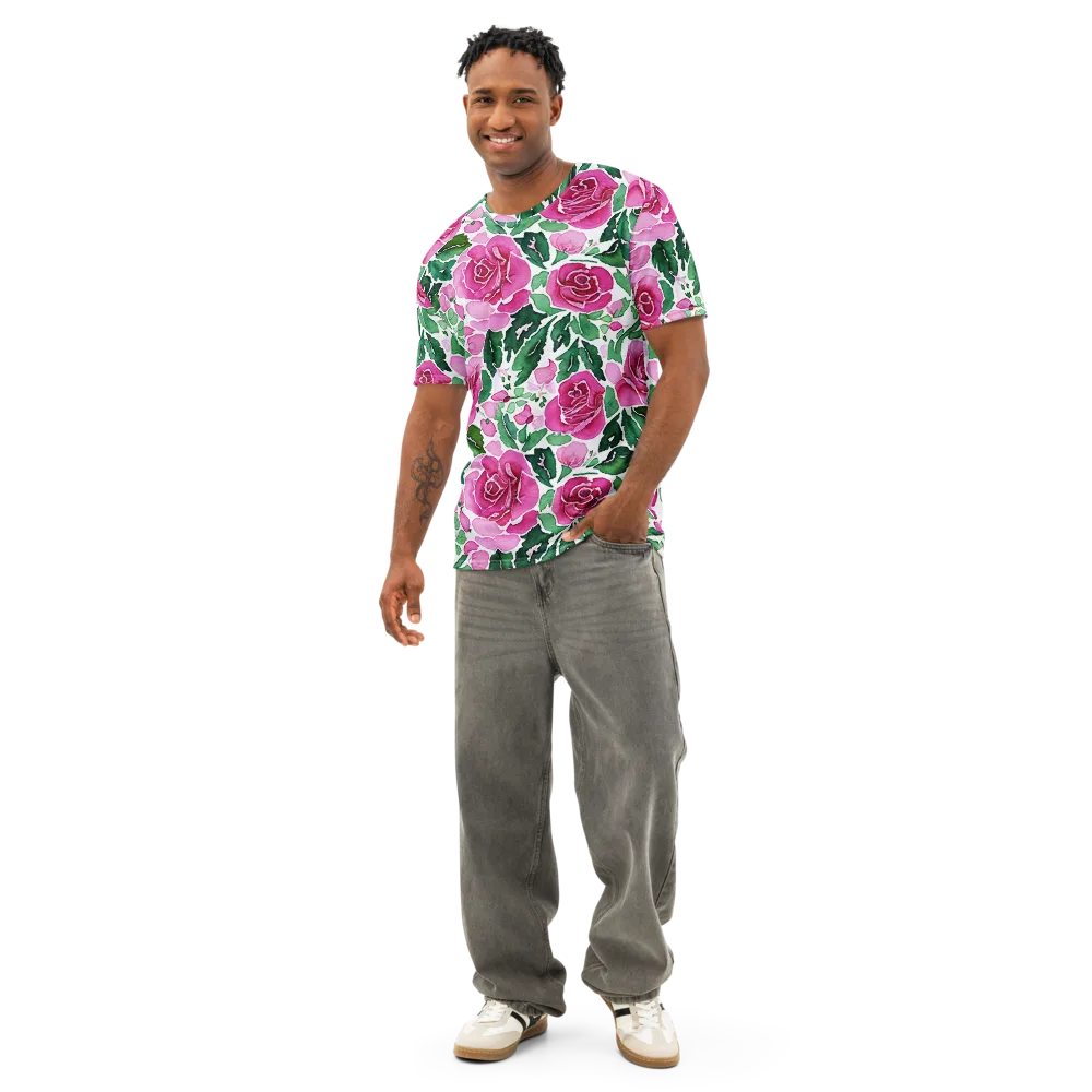 Magenta Rose Garden on Men's Cotton Crew Neck T-Shirt — Front
