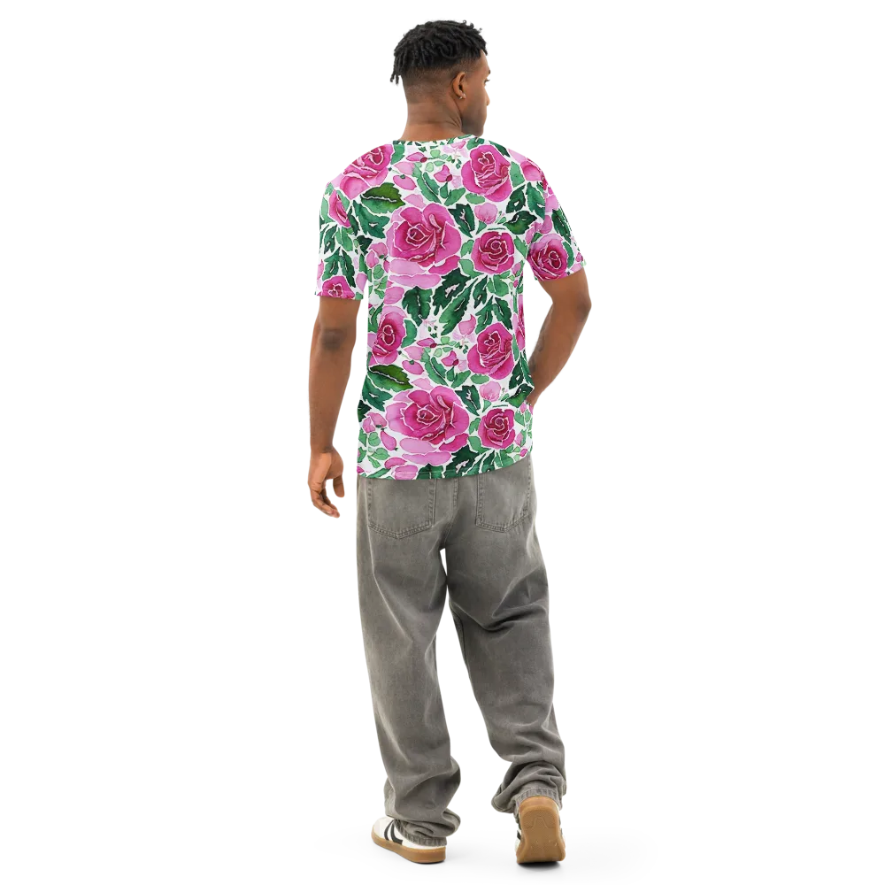 Magenta Rose Garden on Men's Cotton Crew Neck T-Shirt — Back