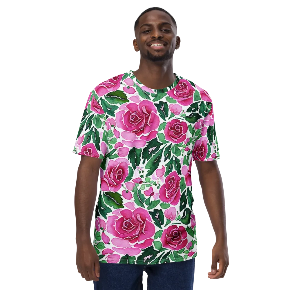 Magenta Rose Garden on Men's Crew Neck T-Shirt — Front