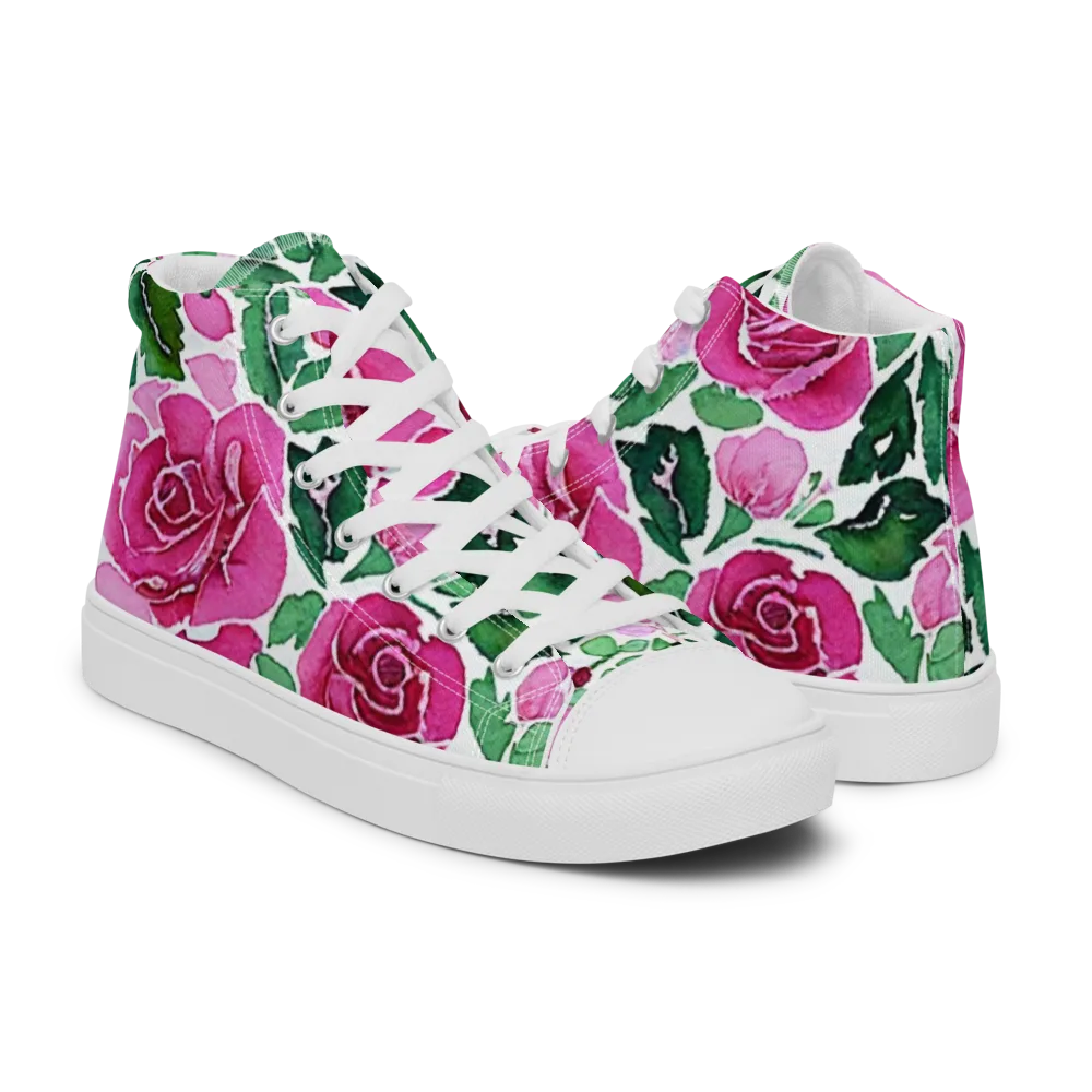 Magenta Rose Garden on Men's High Top Canvas Shoes — Right