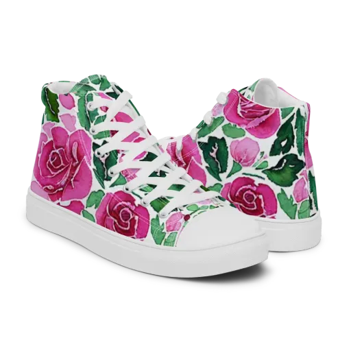 Magenta Rose Garden on a Men's High Top Canvas Shoes