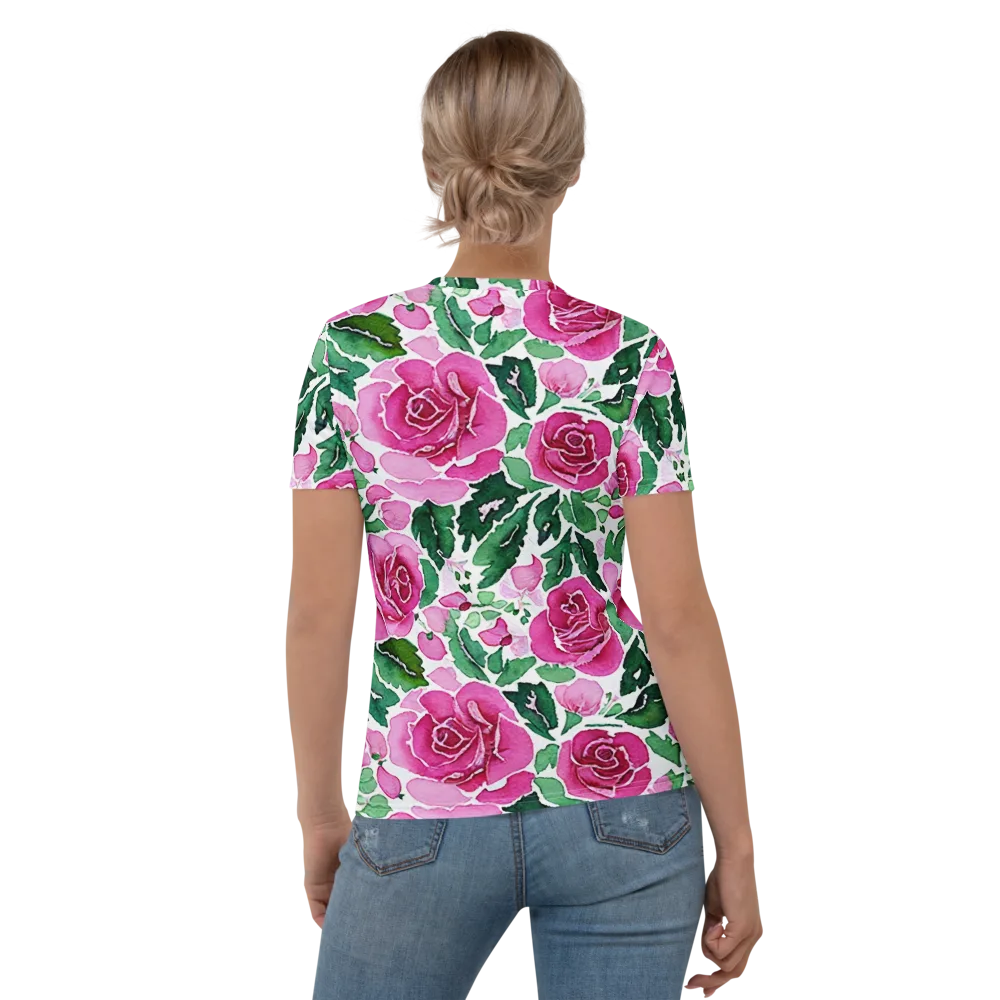 Magenta Rose Garden on Women's Crew Neck T-Shirt — Back