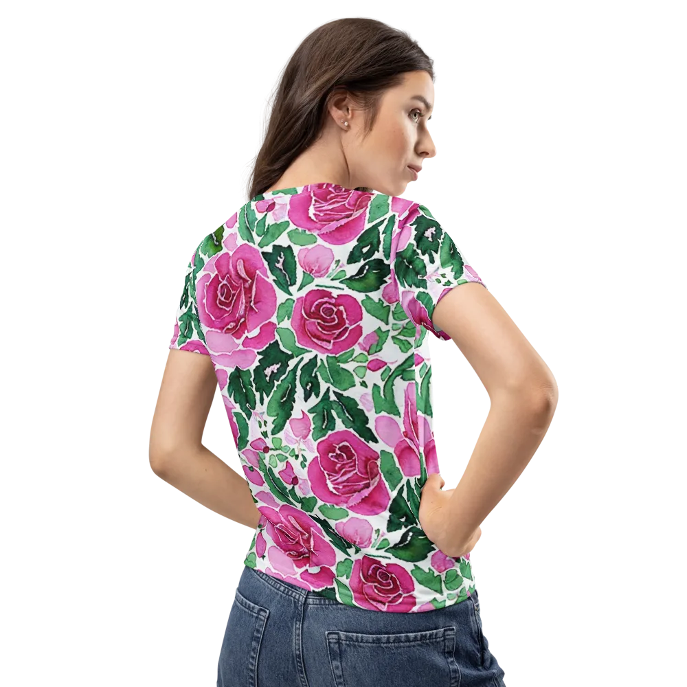 Magenta Rose Garden on Women's Crew Neck T-Shirt — Back