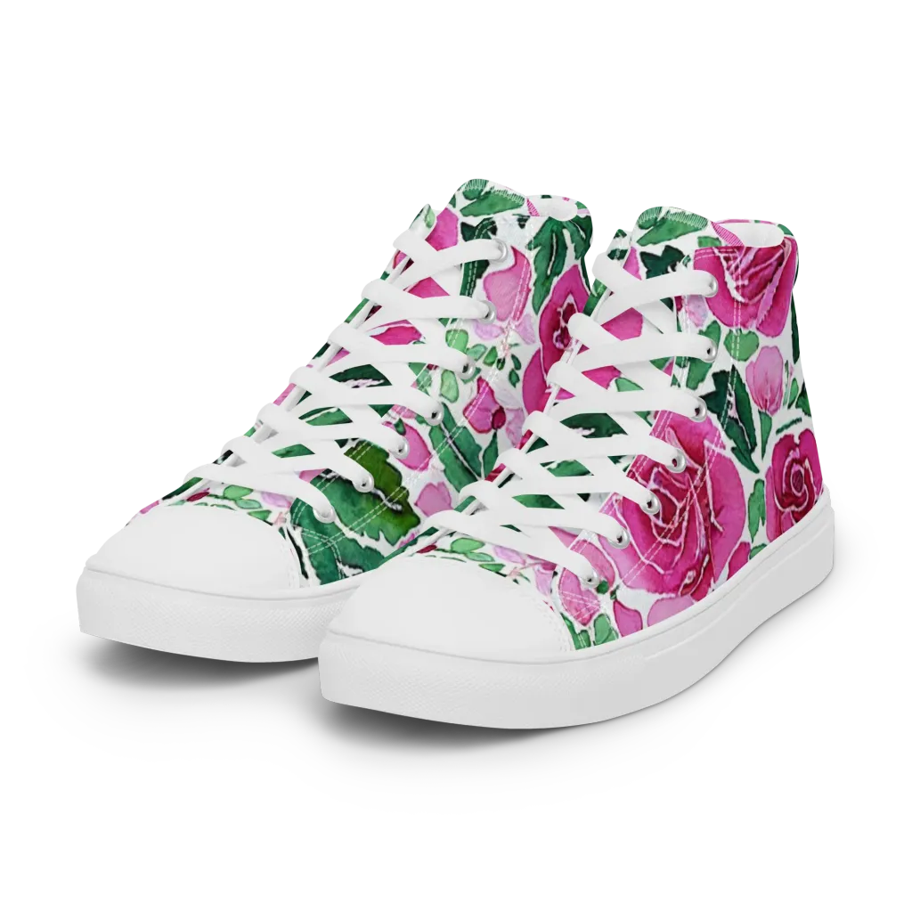 Magenta Rose Garden on Women's High Top Canvas Shoes — Left Front