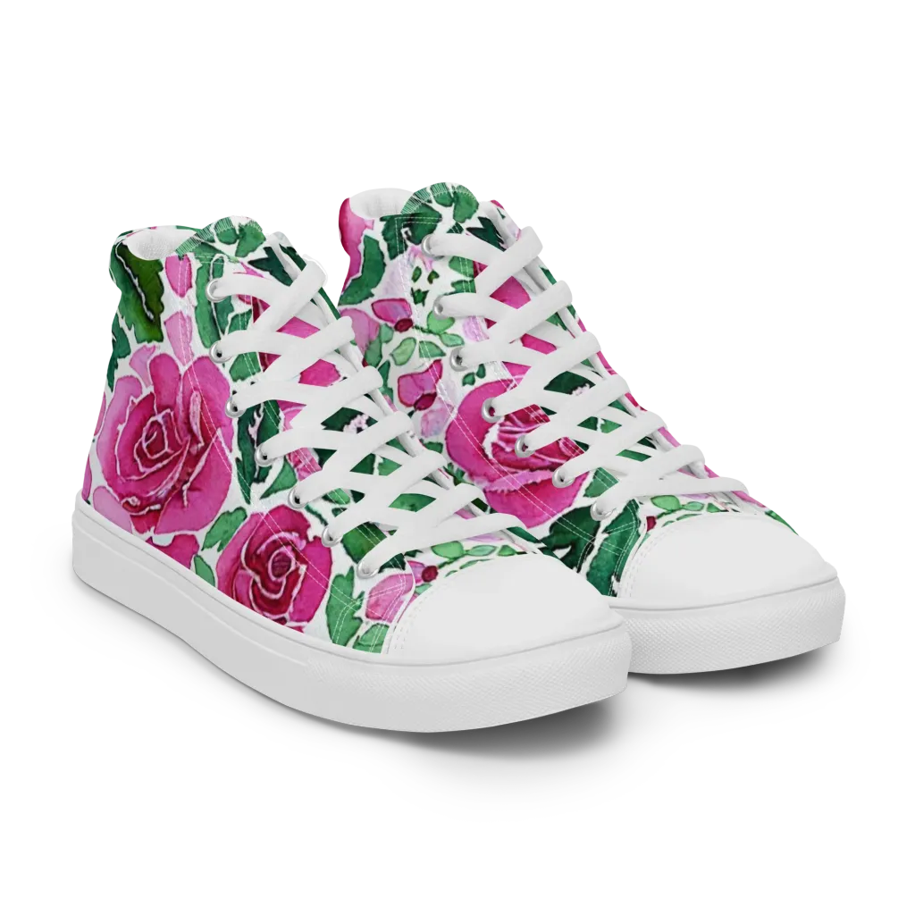 Magenta Rose Garden on Women's High Top Canvas Shoes — Right Front
