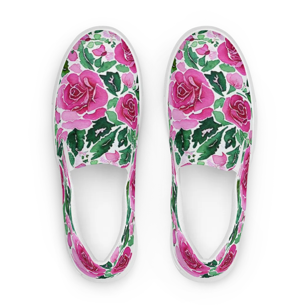 Magenta Rose Garden on Men's Slip-On Canvas Shoes — Front
