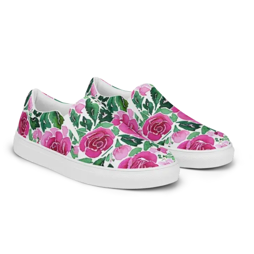 Magenta Rose Garden on a Men's Slip-On Canvas Shoes