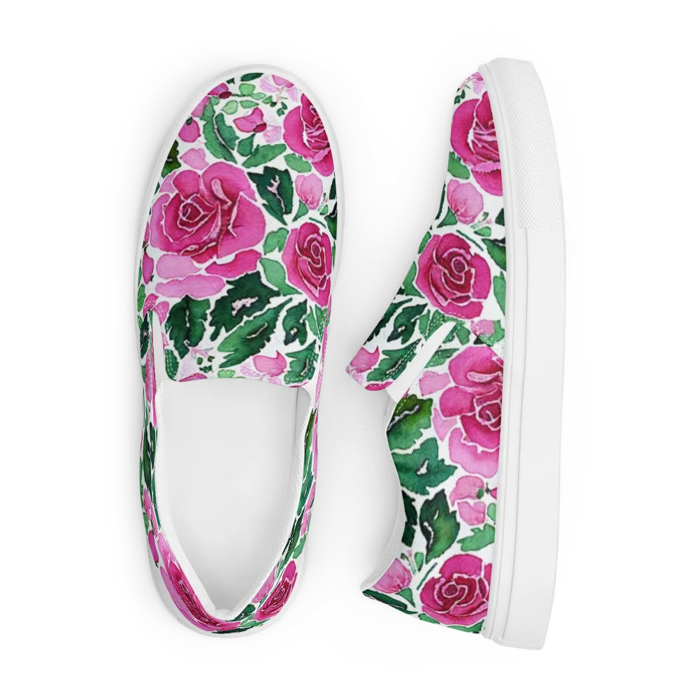 Magenta Rose Garden on Men's Slip-On Canvas Shoes — Front