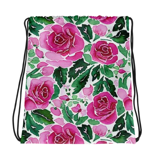 Magenta Rose Garden on a Drawstring Bag