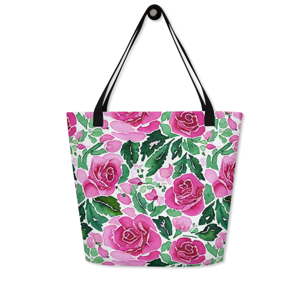 Magenta Rose Garden on Large Tote Bag W/ Pocket — Front