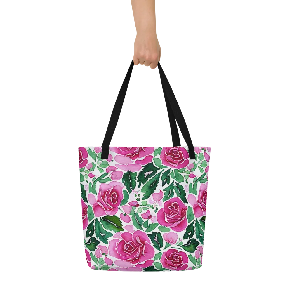 Magenta Rose Garden on Large Tote Bag W/ Pocket — Front