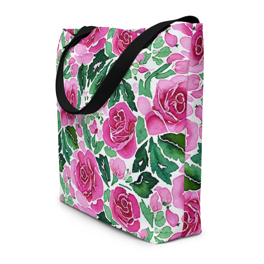 Magenta Rose Garden on Large Tote Bag W/ Pocket — Front