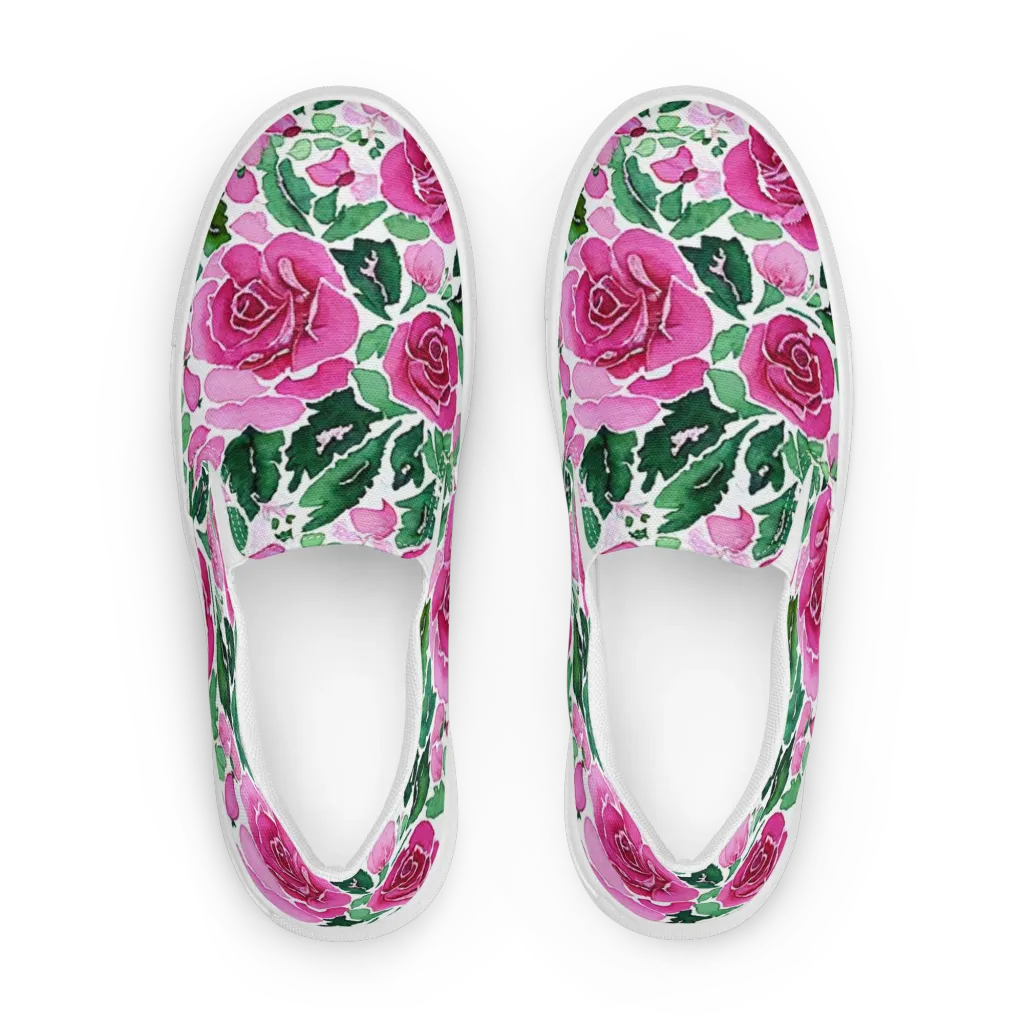 Magenta Rose Garden on Women's Slip-On Canvas Shoes — Front