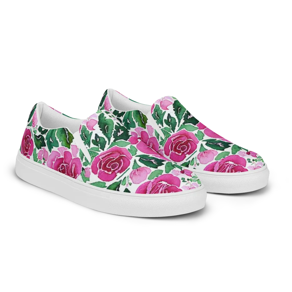 Magenta Rose Garden on Women's Slip-On Canvas Shoes — Right Front