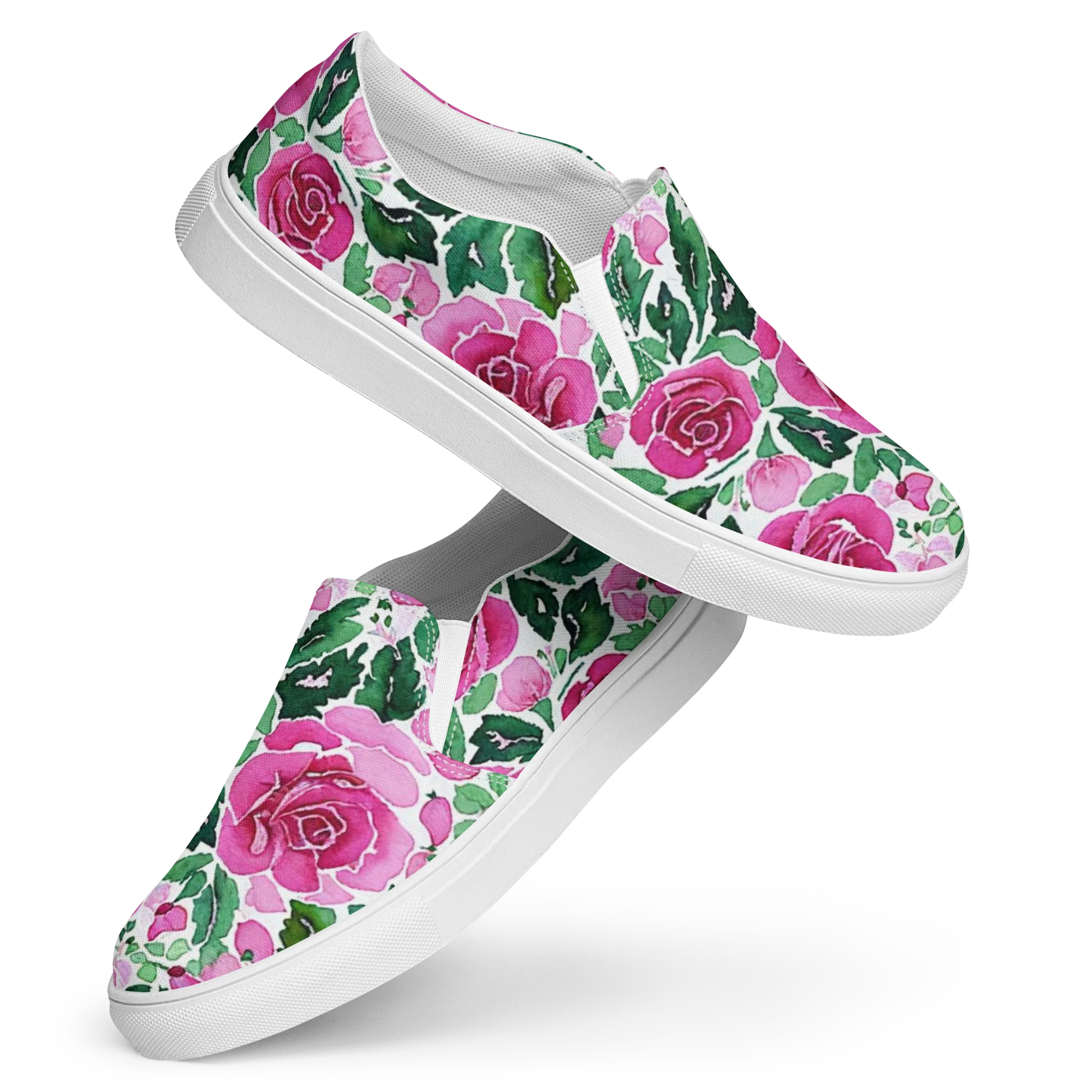 Magenta Rose Garden on Women's Slip-On Canvas Shoes — Front
