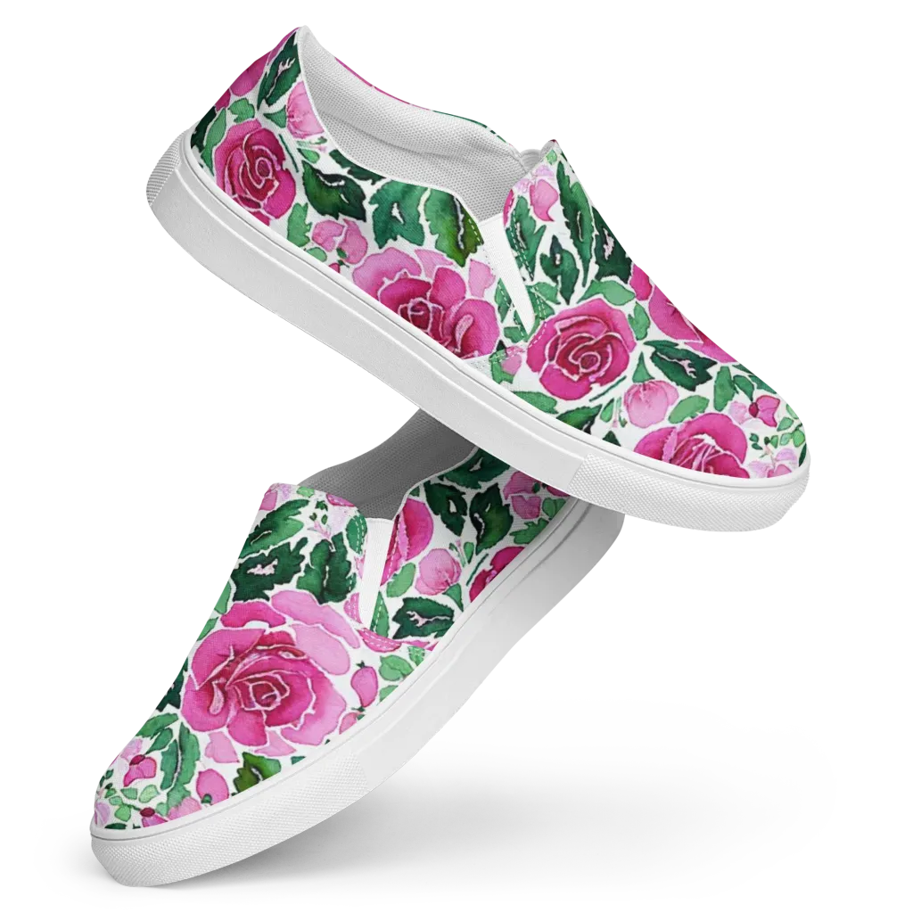 Magenta Rose Garden on Women's Slip-On Canvas Shoes — Front