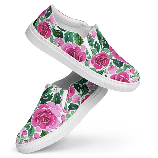 Magenta Rose Garden on a Women's Slip-On Canvas Shoes