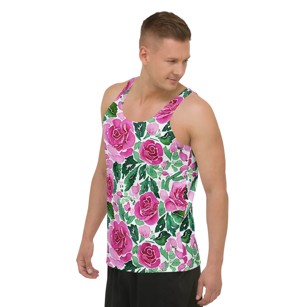 Magenta Rose Garden on Men's Tank Top — Left Front