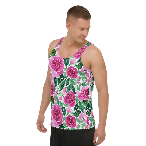 Magenta Rose Garden on a Men's Tank Top
