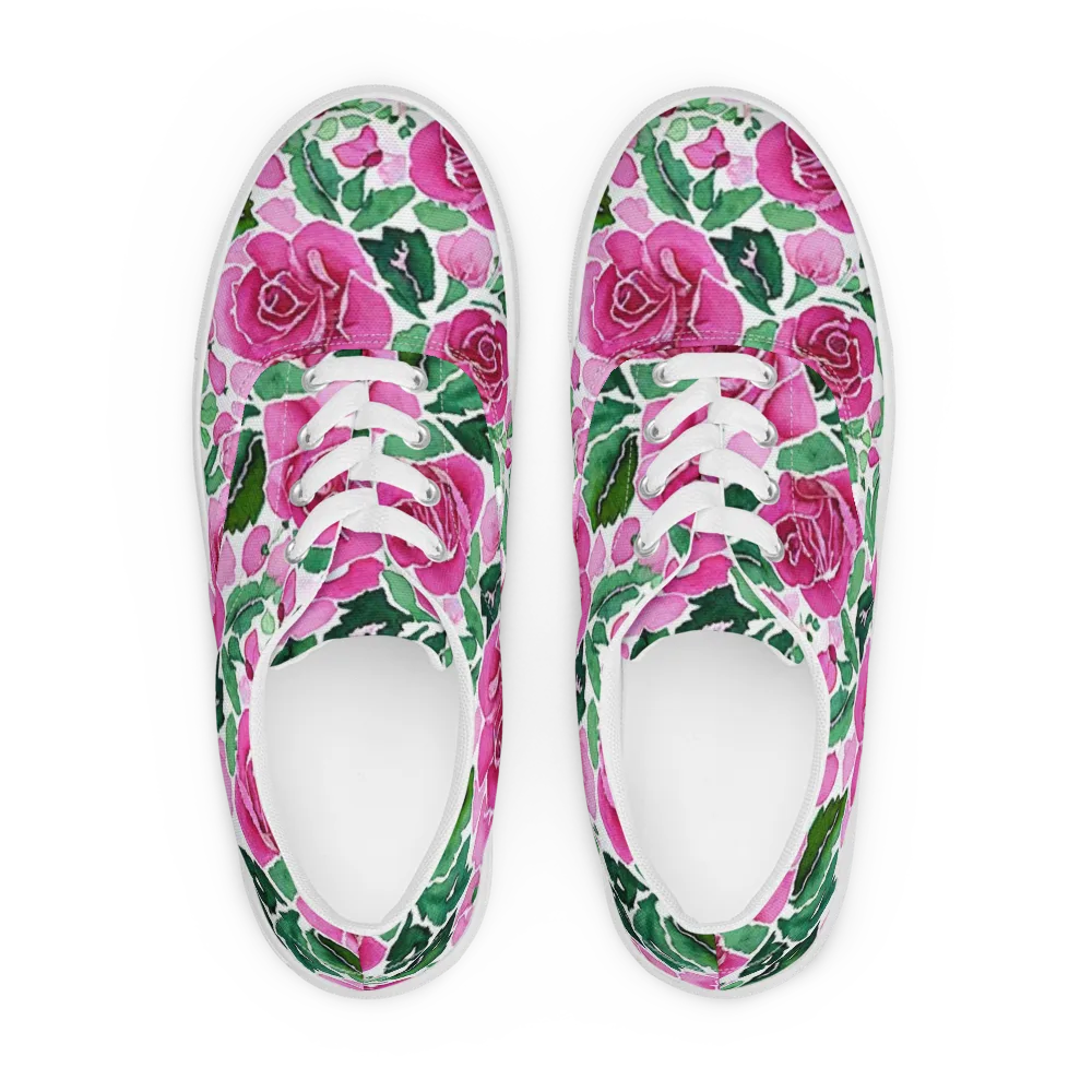Magenta Rose Garden on Men's Lace-Up Canvas Shoes — Front