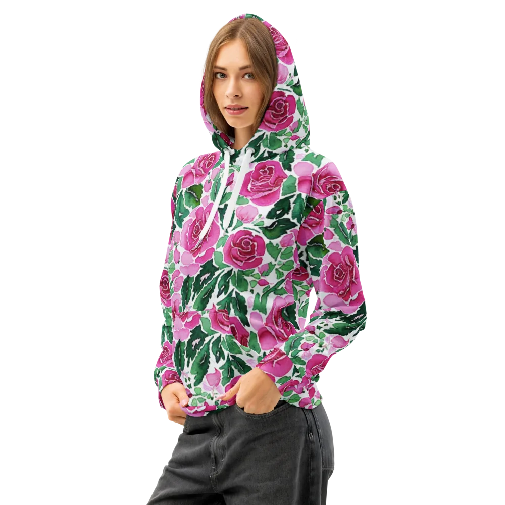 Magenta Rose Garden on Cotton Hoodie — Left Front