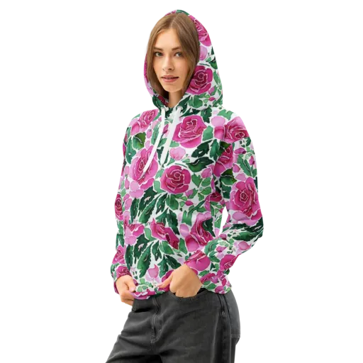 Magenta Rose Garden on a Cotton Hoodie