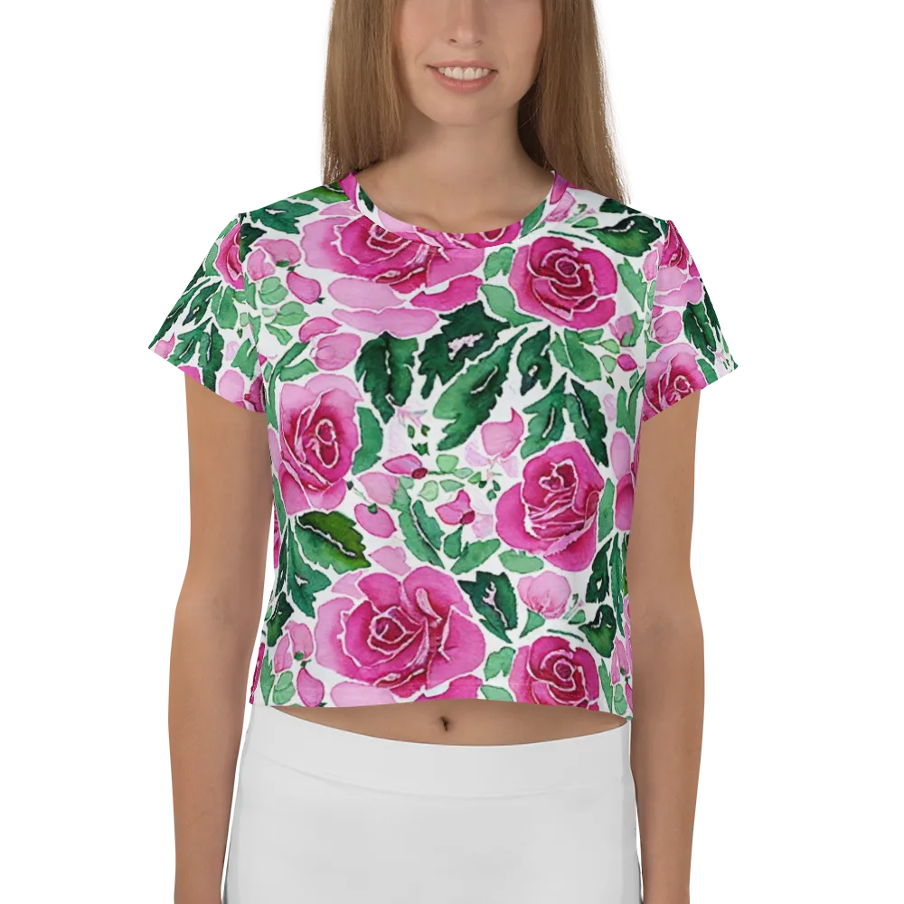 Magenta Rose Garden on Crop Tee — Front