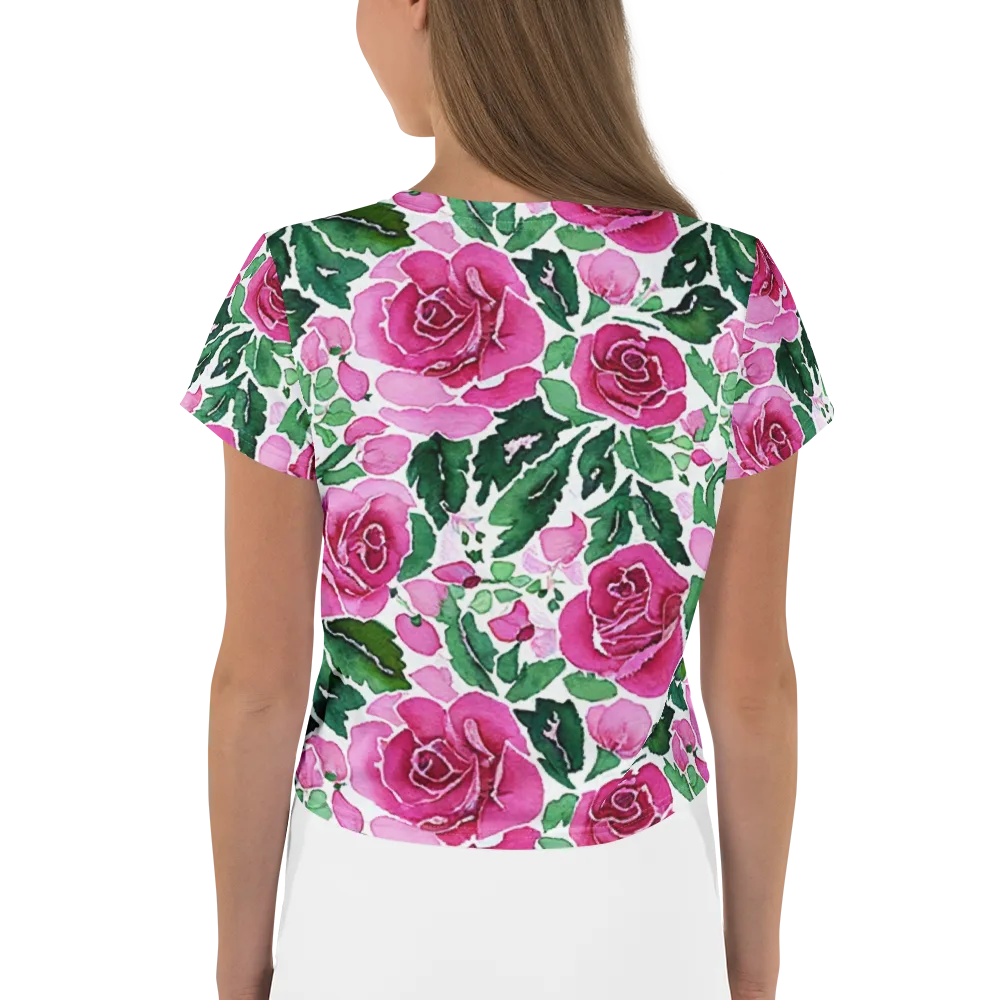 Magenta Rose Garden on Crop Tee — Back
