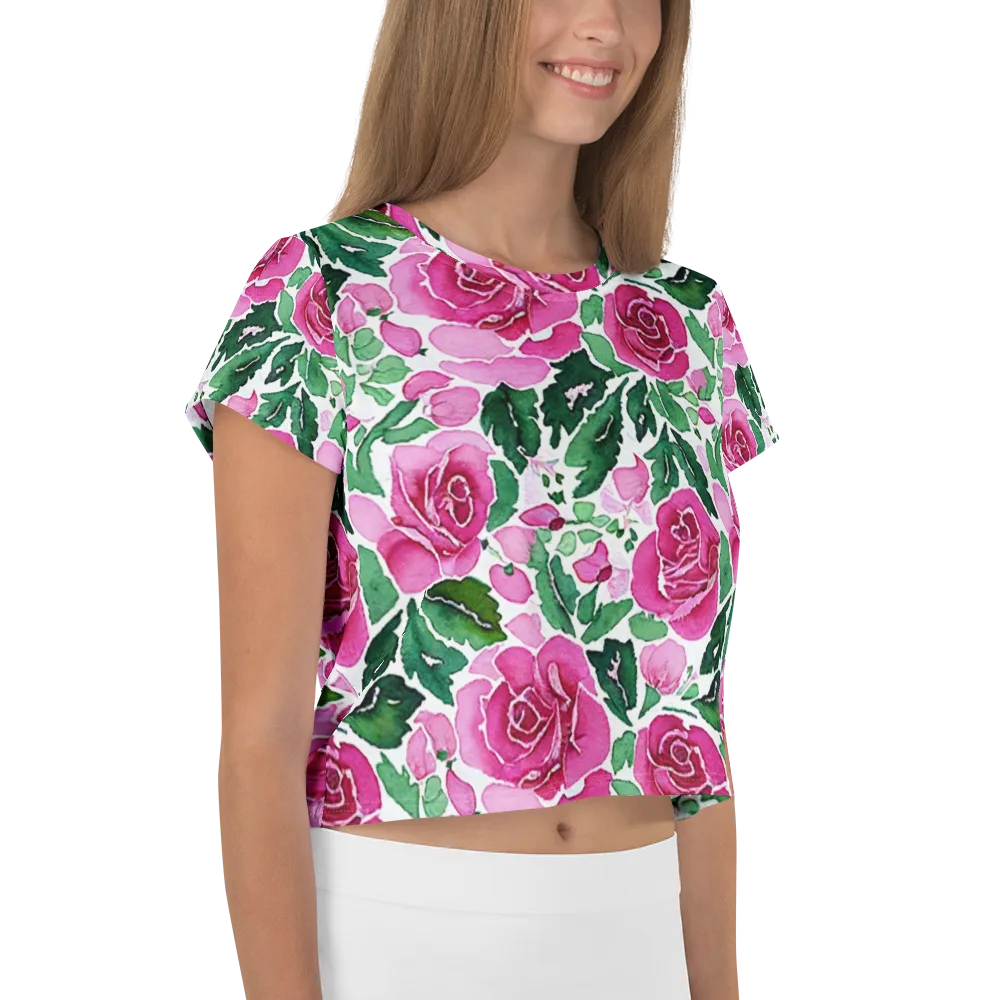 Magenta Rose Garden on Crop Tee — Right