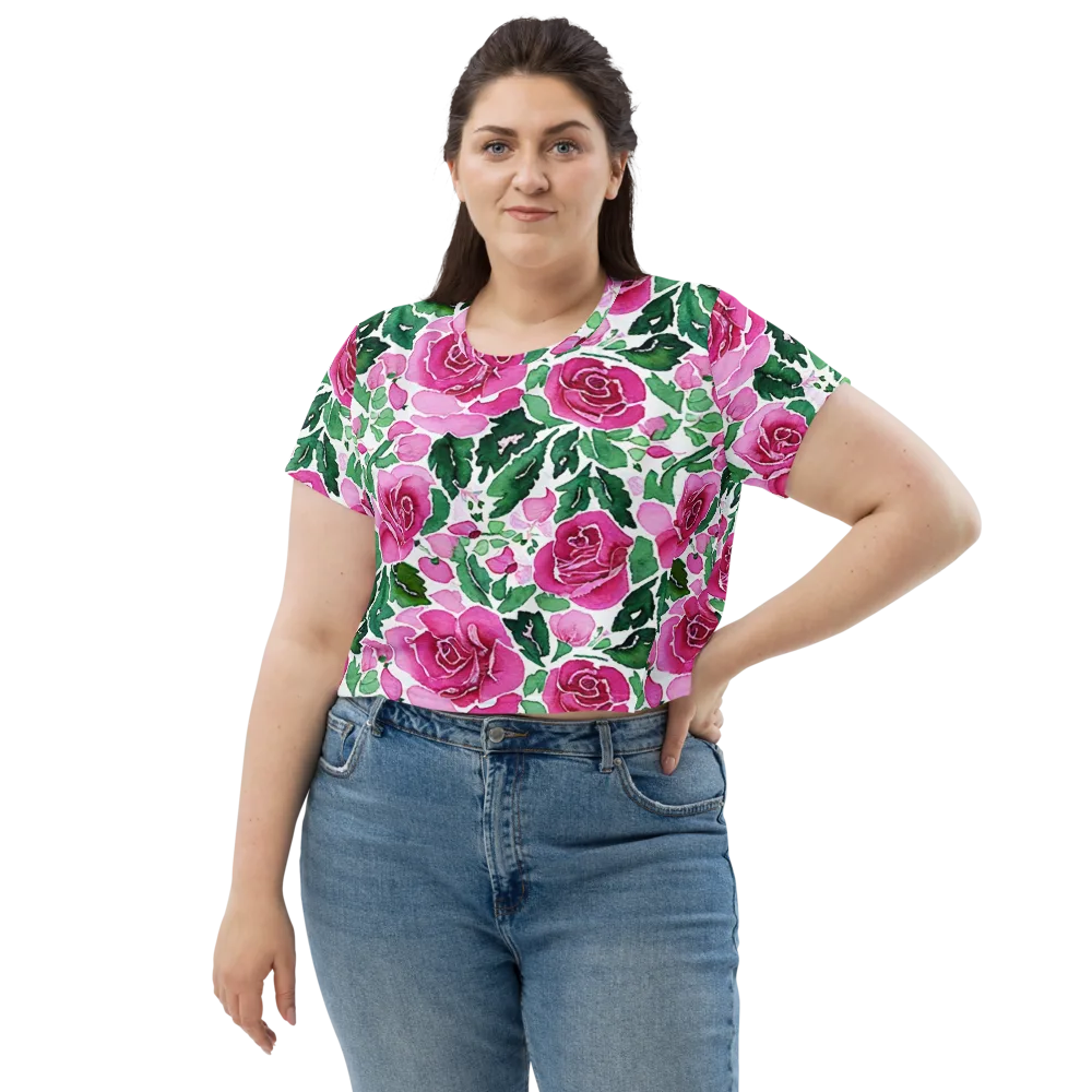 Magenta Rose Garden on Crop Tee — Front