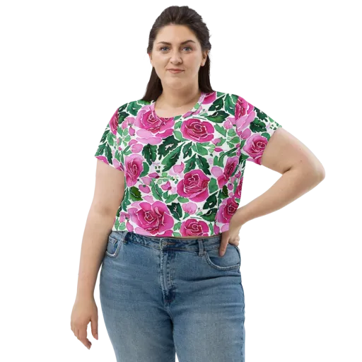 Magenta Rose Garden on a Crop Tee