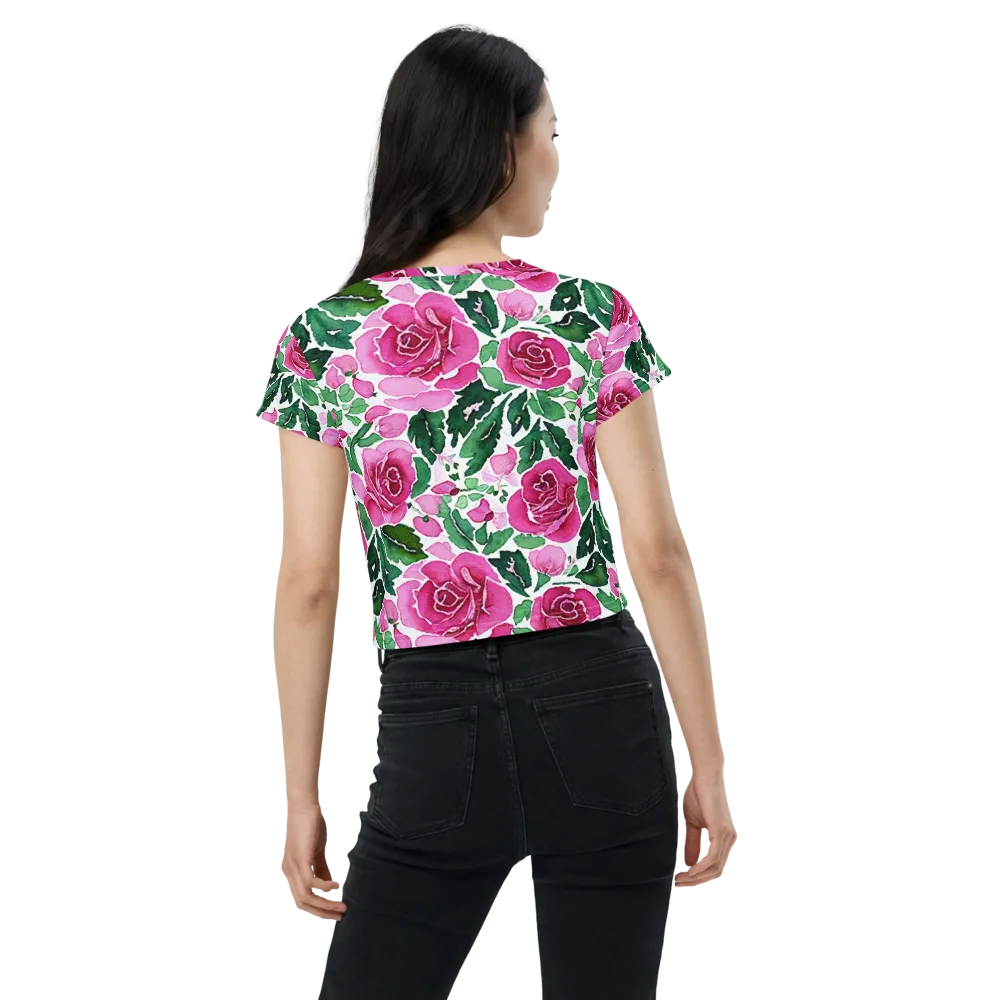 Magenta Rose Garden on Crop Tee — Back