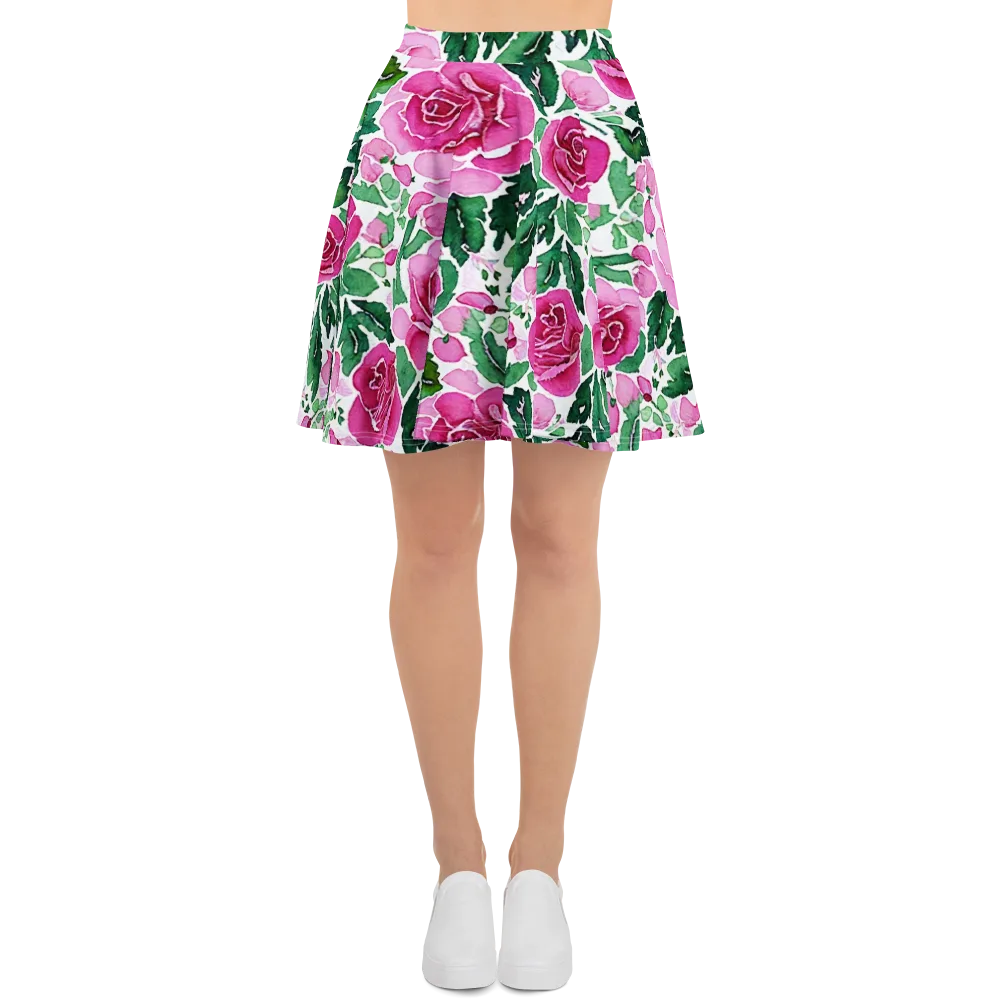 Magenta Rose Garden on Skater Skirt — Front