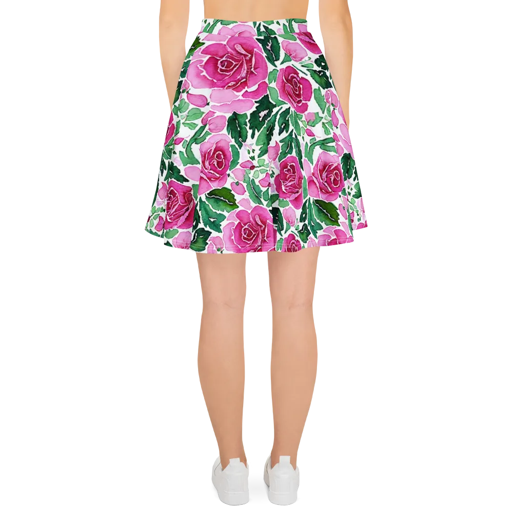 Magenta Rose Garden on Skater Skirt — Back