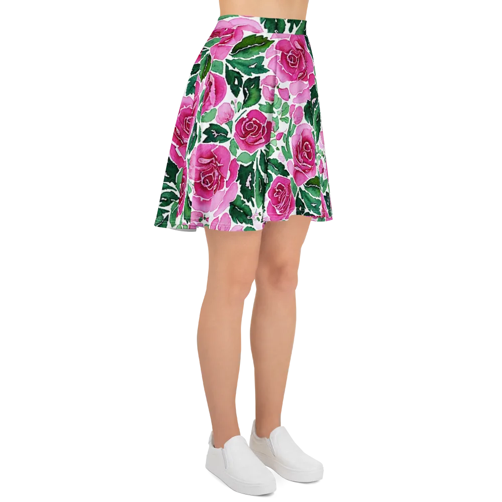 Magenta Rose Garden on Skater Skirt — Right