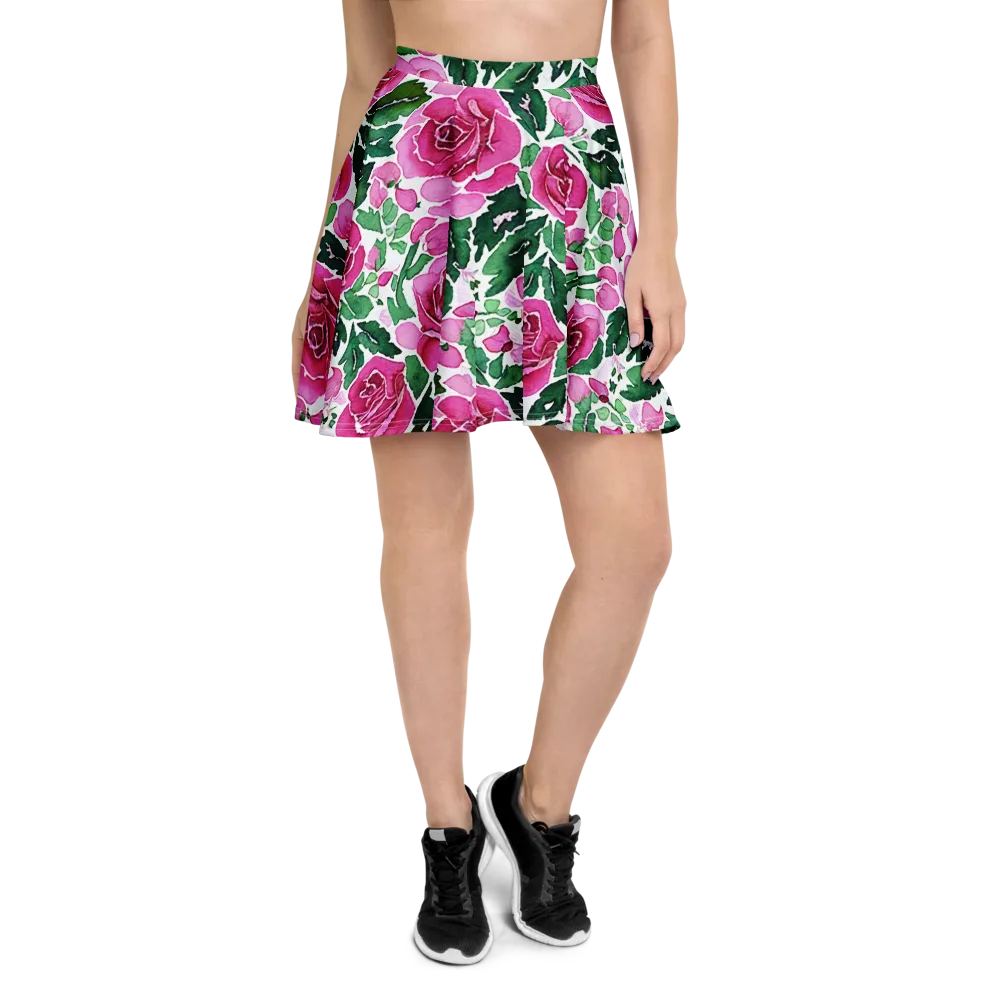 Magenta Rose Garden on Skater Skirt — Front